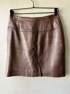 Wayne Rogers Brown Leather Lined Skirt ~ Size 4